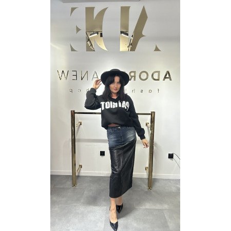 jeansowa spódnica z ekoskórkową wstawką // 2627