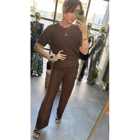 Elegancki T-shirt Marc&André – Luksusowa Dzianina z Jedwabiem, czekolada // 5721