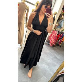 Letnia sukienka midi halter z lnu – fuksja i zmysłowość