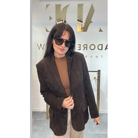Brązowa Marynarka Zamszowa AdoreDanew | Elegancka Kurtka Skórzana