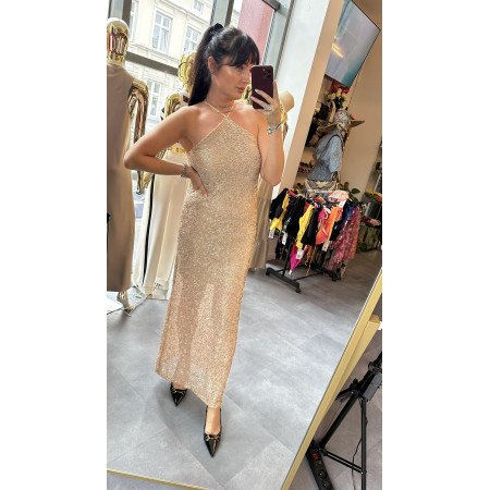 złota sukienka z odkrytymi plecami // 2809