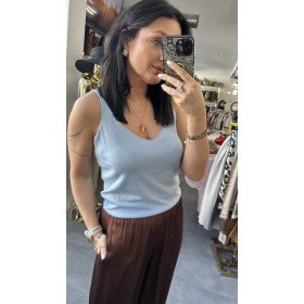 Jedwabny Top z Kaszmirem Marc & André – Kwintesencja Luksusu, Błękitny Pastel // 5723