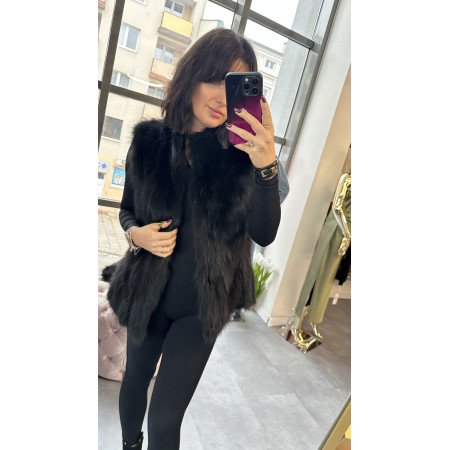 Bezrękawnik Futro Naturalne AdoreDanew | Luksusowy | Czarny