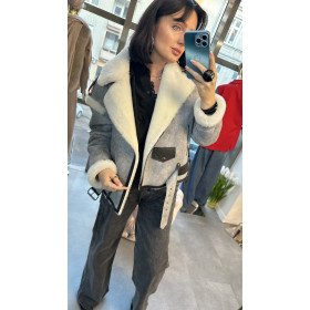 Szara kurtka z kożuchem naturalnym // 2090