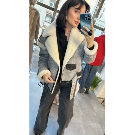 Szara kurtka z kożuchem naturalnym // 2090