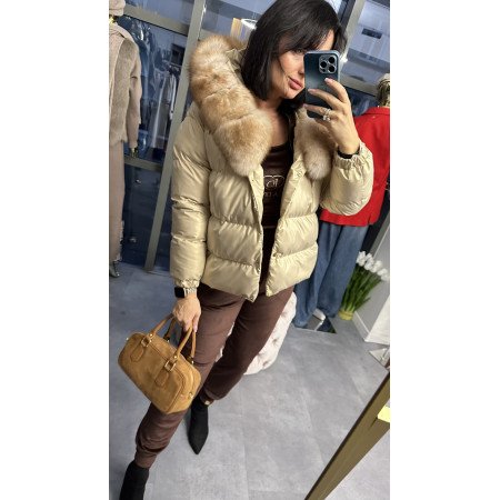 Kurta puchowa z kapturem, kołnierz z futra // 3181*