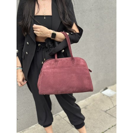 Bordowa Torba Zamszowa AdoreDanew – Duża Torebka z Naturalnej Skóry