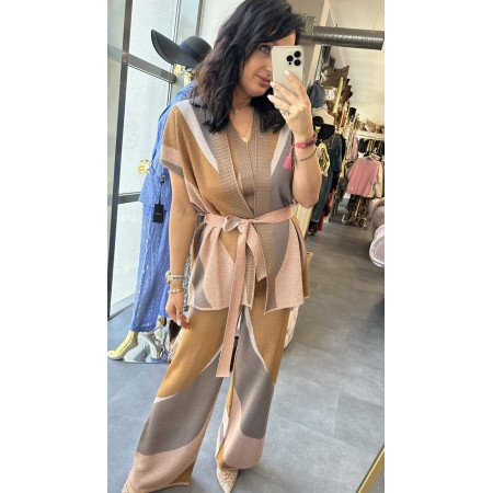 Metaliczny Kardigan AKEP z Wiązaniem – Włoski Szyk w Stylu Boho-Glam // 5741