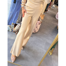 Eleganckie Spodnie AKEP z Ażurowym Lampasem – Włoska Klasyka w Nowoczesnym Wydaniu (Made in Italy), beżowe // 5749