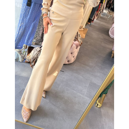 Eleganckie Spodnie AKEP z Ażurowym Lampasem – Włoska Klasyka w Nowoczesnym Wydaniu (Made in Italy), beżowe // 5749