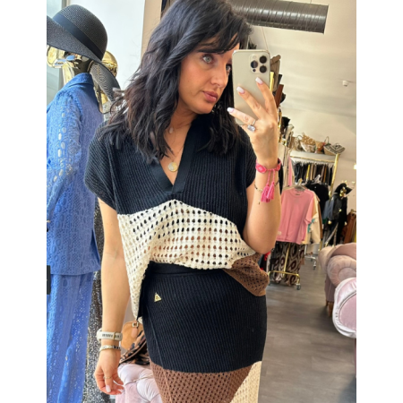 Luksusowa Bluzka AKEP – Ażurowy Splot & Włoski Szyk (58% Len) // 5756