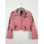 Krótka Kurtka Jeansowa Esther.H Paris – Graffiti & Studs, różowa // 5764