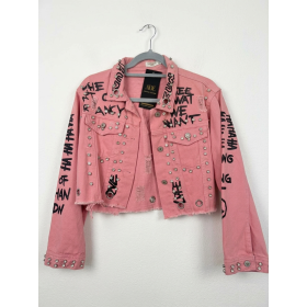 Krótka Kurtka Jeansowa Esther.H Paris – Graffiti & Studs, różowa // 5764