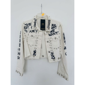 Krótka Kurtka Jeansowa Esther.H Paris – Graffiti & Studs, biała // 5765