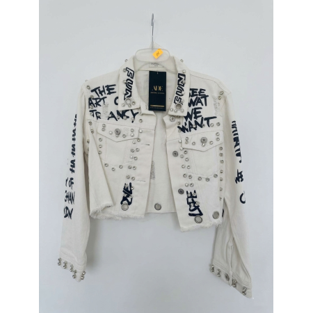 Krótka Kurtka Jeansowa Esther.H Paris – Graffiti & Studs, biała // 5765