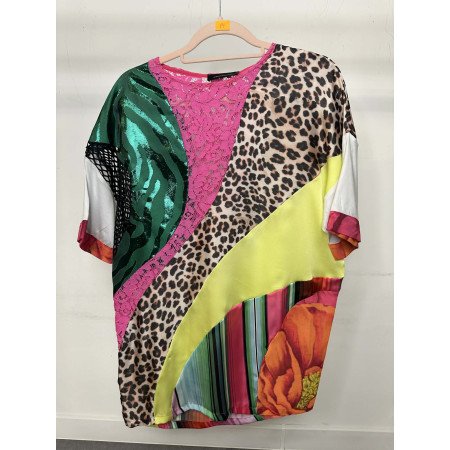 Multikolorowy T-shirt "Patchwork" Les Bourdelles des Garçons – Włoska Awangarda // 5774