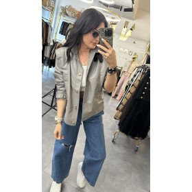 Luksusowa Kurtka Koszulowa z Miękkiej Skóry Cielęcej – Chłodny Taupe // 5776