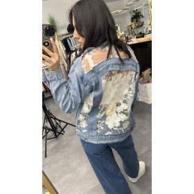 Designerska Kurtka Jeansowa z Koronkowym Tyłem – AdoreDanew // 5781
