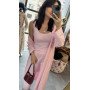 Bawełniany Komplet 3-częściowy PREMIUM – Kardigan, Top i Szerokie Spodnie, cukierkowy róż // 5788