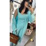 Bawełniany Komplet 3-częściowy PREMIUM – Kardigan, Top i Szerokie Spodnie, błękit / turkus // 5789