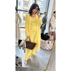 Bawełniany Komplet 3-częściowy PREMIUM – Kardigan, Top i Szerokie Spodnie,  Słoneczny Żółty // 5791