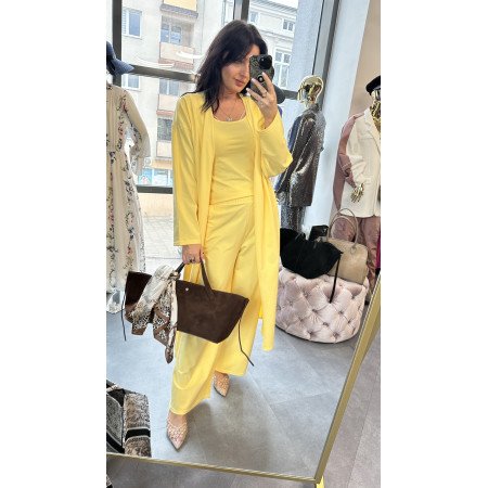 Bawełniany Komplet 3-częściowy PREMIUM – Kardigan, Top i Szerokie Spodnie,  Słoneczny Żółty // 5791