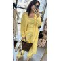 Bawełniany Komplet 3-częściowy PREMIUM – Kardigan, Top i Szerokie Spodnie,  Słoneczny Żółty // 5791