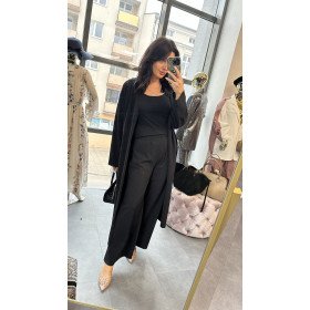 Bawełniany Komplet 3-częściowy PREMIUM – Kardigan, Top i Szerokie Spodnie, Głęboka Czerń // 5792