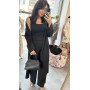 Bawełniany Komplet 3-częściowy PREMIUM – Kardigan, Top i Szerokie Spodnie, Głęboka Czerń // 5792