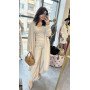 Bawełniany Komplet 3-częściowy PREMIUM – Kardigan, Top i Szerokie Spodnie, Piaskowy Beż // 5793