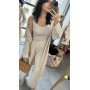 Bawełniany Komplet 3-częściowy PREMIUM – Kardigan, Top i Szerokie Spodnie, Piaskowy Beż // 5793