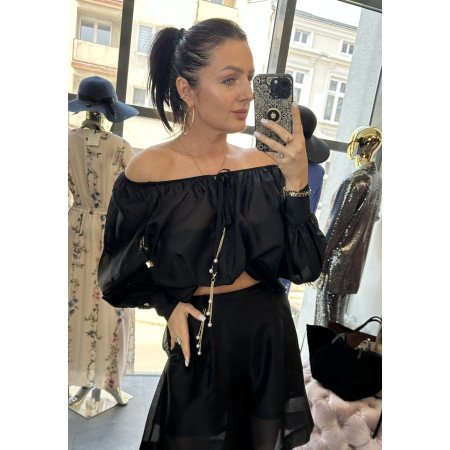 Luksusowa Bluzka z Lnu i Jedwabistym Połyskiem Pia B., Głęboka Czerń // 5795