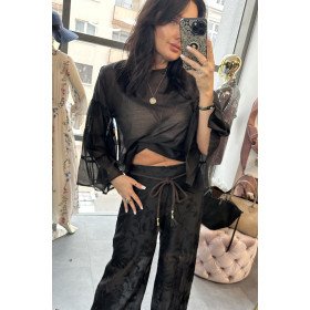 Lniana Bluzka Pia B. z Kaskadowymi Rękawami – Made in Italy, Głęboka Czerń, Nero // 5801