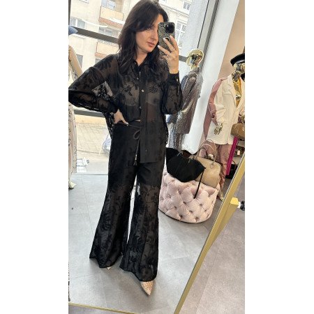 Koronkowe Spodnie Wide Leg Pia B. z Paskiem – Made in Italy, Zmysłowa Czerń (Nero) // 5802