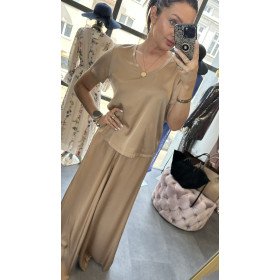 Włoska Bluzka z Połyskiem Pia B. – Luksusowa Wiskoza – Złoty Beż (Champagne) // 5807