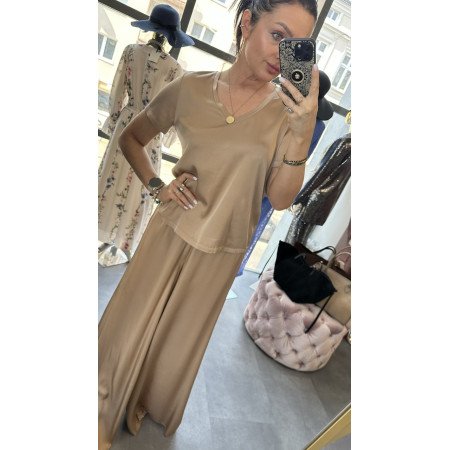 Włoska Bluzka z Połyskiem Pia B. – Luksusowa Wiskoza – Złoty Beż (Champagne) // 5807