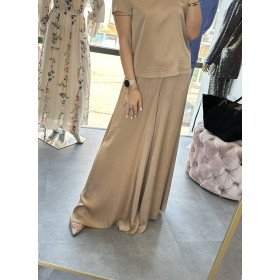 Szerokie Spodnie Satynowe Pia B. – Made in Italy – Wiskoza Premium, Szampański Beż (Champagne Gold) // 5808