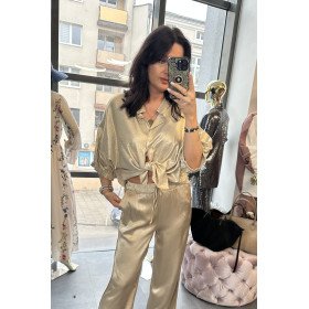 Złota Koszula Oversize z Satynowym Połyskiem – Made in Italy // 5814