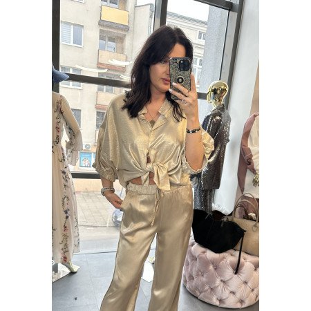 Złota Koszula Oversize z Satynowym Połyskiem – Made in Italy // 5814