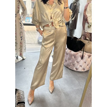 Szampańskie Spodnie Satynowe z Wiskozy – Made in Italy – Rozmiar Uniwersalny // 5815