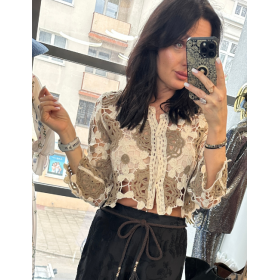 Bawełniana Koszula Ażurowa Crochet – Naturalny Styl Boho // 5821