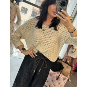 Włoska Ażurowa Bluzka z Wiskozy ze Złotą Nitką – Ecru // 5822