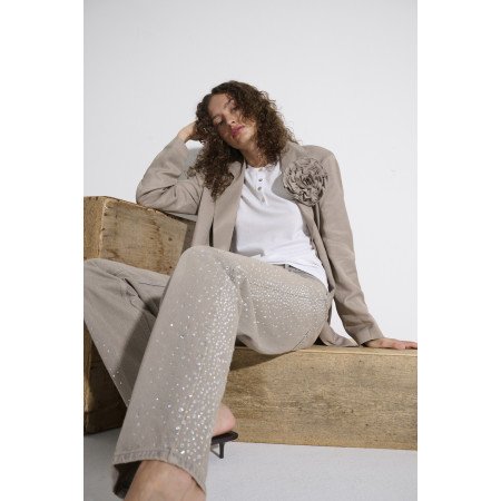 Luksusowa Marynarka Pia B. z Lnem i Wiskozą – Made in Italy – Odpinana Broszka Kwiat // 5823