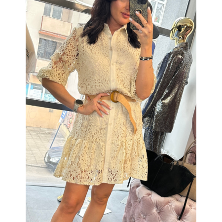 Koronkowa Sukienka z Wiskozy – Ażurowa Elegancja z Paskiem // 5824