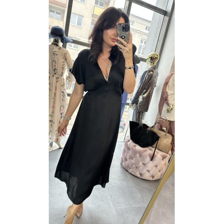 Czarna Luksusowa Sukienka Maxi Pia B. – 100% Wiskoza Satynowa – Made in Italy // 5825