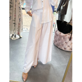 Białe Szerokie Spodnie Palazzo z Naturalnej Bawełny Marc & André – Komfort i Styl // 5827