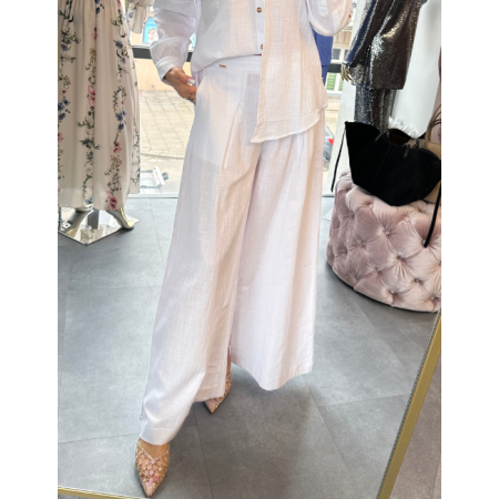 Białe Szerokie Spodnie Palazzo z Naturalnej Bawełny Marc & André – Komfort i Styl // 5827