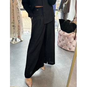 Czarne Szerokie Spodnie Palazzo z Naturalnej Bawełny Marc & André – Komfort i Styl // 5829