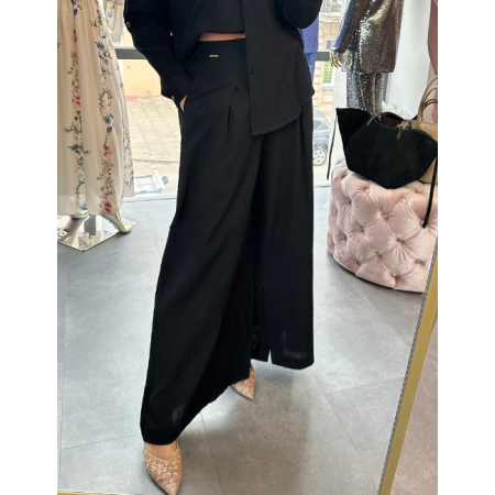 Czarne Szerokie Spodnie Palazzo z Naturalnej Bawełny Marc & André – Komfort i Styl // 5829