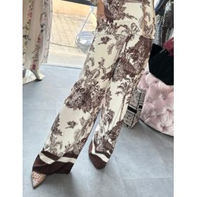 Szerokie Spodnie Palazzo Viscose Satin Artigli – Włoski Styl i Egzotyczny Print // 5832